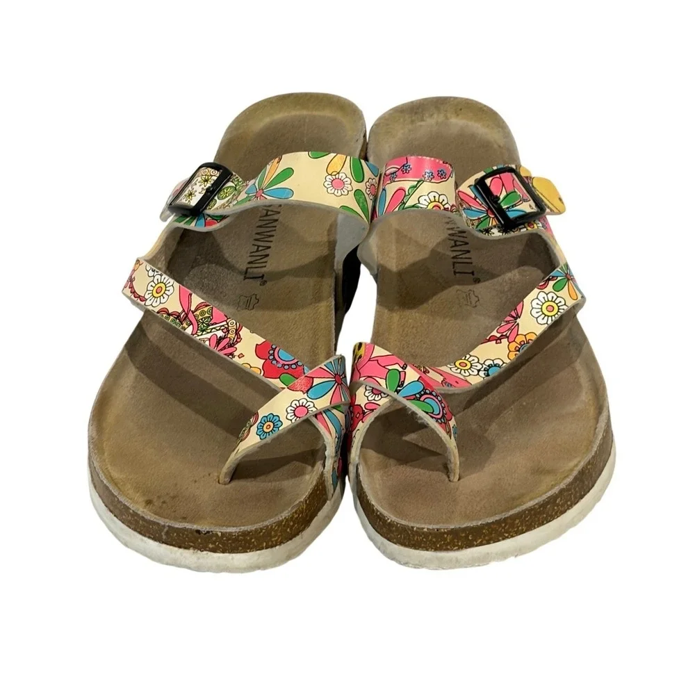 Sanwanli Wedge Sandals Womens‎ 10-10.5 Multicolor Floral Platform Toe Loop
